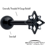 Clear CZ Gem Black Gothic Star Barbell Tongue Ring