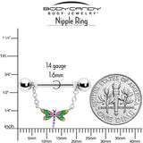14G 9/16 Dragonfly Colors Chain Dangle Nipple Ring Set