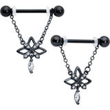 14G 9/16 Clear CZ Gem Black Gothic Star Dangle Nipple Ring Set