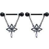 14G 9/16 Clear CZ Gem Black Gothic Star Dangle Nipple Ring Set