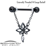 14G 9/16 Clear CZ Gem Black Gothic Star Dangle Nipple Ring Set
