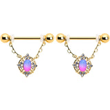 14G 9/16 Pink Tourmaline Gold Tone Wondrous Dangle Nipple Ring Set