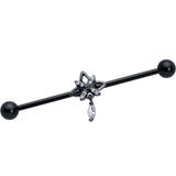14G Clear CZ Gem Black Gothic Star Dangle Industrial Barbell 38mm