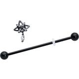 14G Clear CZ Gem Black Gothic Star Dangle Industrial Barbell 38mm
