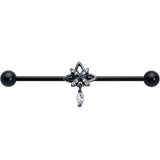 14G Clear CZ Gem Black Gothic Star Dangle Industrial Barbell 38mm