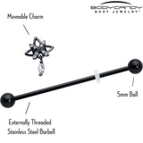 14G Clear CZ Gem Black Gothic Star Dangle Industrial Barbell 38mm