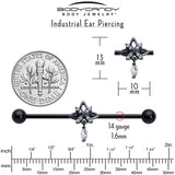 14G Clear CZ Gem Black Gothic Star Dangle Industrial Barbell 38mm