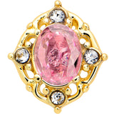 20G 7mm Pink Tourmaline Golden Wondrous Glamour L Shape Nose Ring