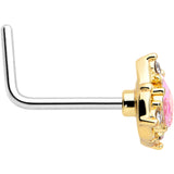 20G 7mm Pink Tourmaline Golden Wondrous Glamour L Shape Nose Ring