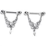 14G 9/16 Clear Gem Whimsical Butterfly Dangle Nipple Ring Set