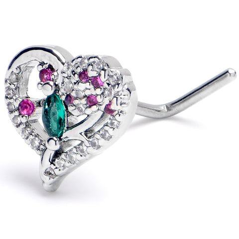 20G 7mm Emerald Passion Gem Heart L Shape Nose Ring