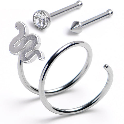 20G Nose Bone Snake Twister Double Nose Hoop Ring 3 Pack