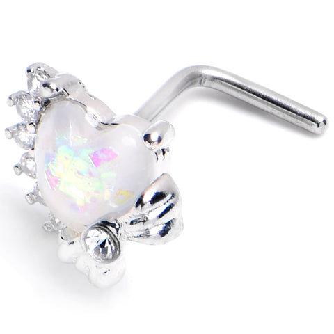 20G 7mm White Faux Opal Sunny Heart L Shape Nose Ring