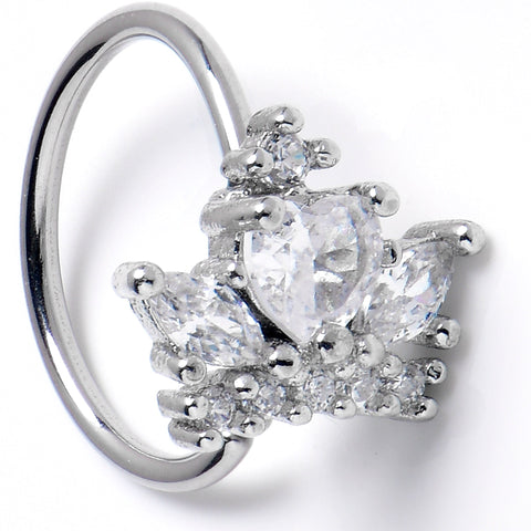 20G 5/16 Clear CZ Gem Heart Crown Nose Hoop