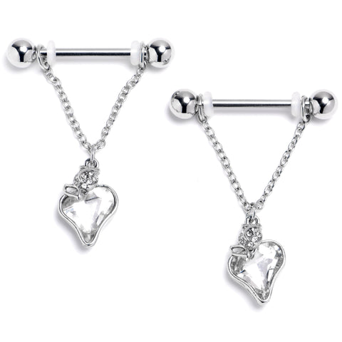 14G 9/16 Clear Gem Strawberry Love Chain Dangle Nipple Ring Set