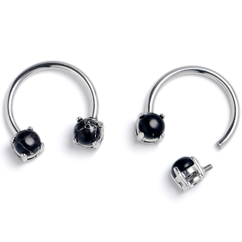 14G 9/16 Black Faux Turquoise Internally Threaded Horseshoe Nipple Ring Set