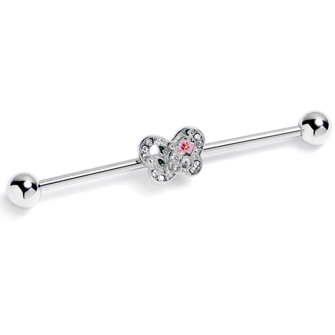 14G Clear Pink Gem Floral Butterfly Industrial Barbell 38mm
