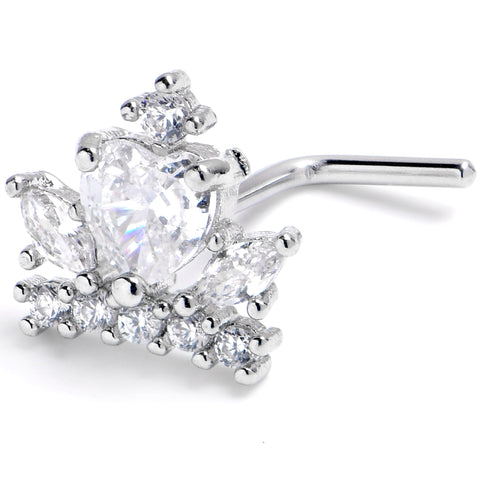 20G 7mm Clear CZ Gem Heart Crown L Shape Nose Ring