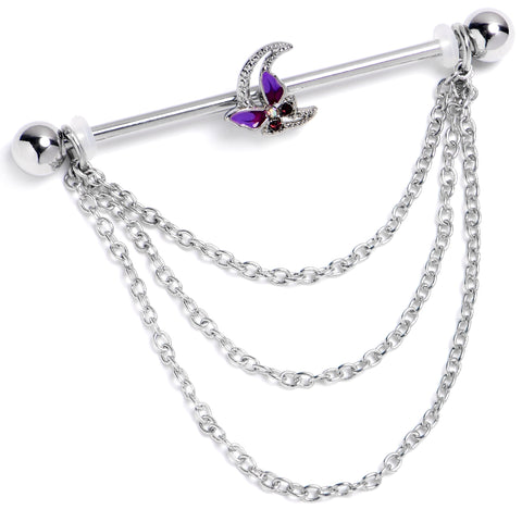 14G Aurora Gem Butterfly Purple Beauty Dangle Industrial Barbell 38mm