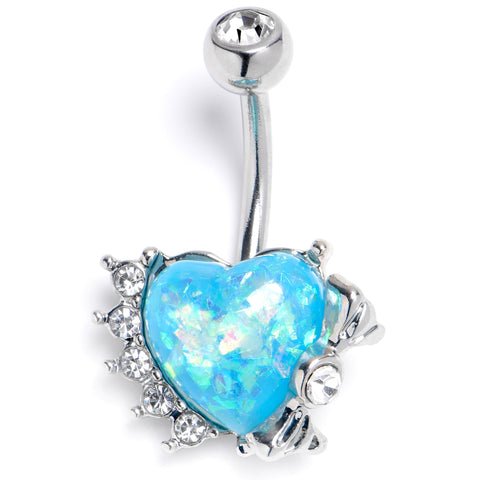 Blue Faux Opal Sunny Heart Belly Ring
