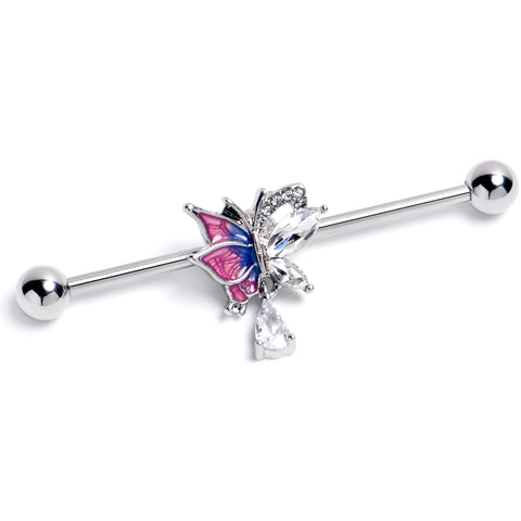 14G Clear Gem Dazzling Butterfly Purple Industrial Barbell 38mm