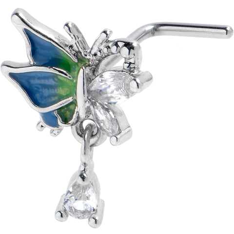 20G 7mm Clear CZ Gem Dazzling Beauty Butterfly L Shape Nose Ring