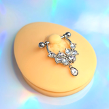 14G 9/16 Clear Gem Baroque Flower Bloom Dangle Nipple Ring Set