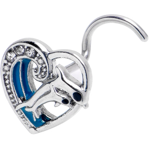 20G 7mm Clear CZ Gem Dolphin Heart Delight Left Side Nose Screw