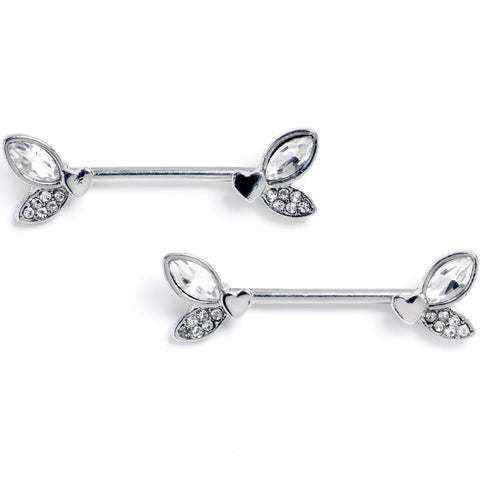 14G 9/16 Clear Gem Butterfly Lover Barbell Nipple Ring Set