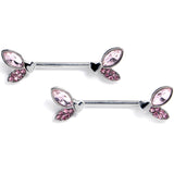 14G 9/16 Pink Gem Butterfly Lover Barbell Nipple Ring Set