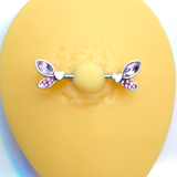 14G 9/16 Pink Gem Butterfly Lover Barbell Nipple Ring Set