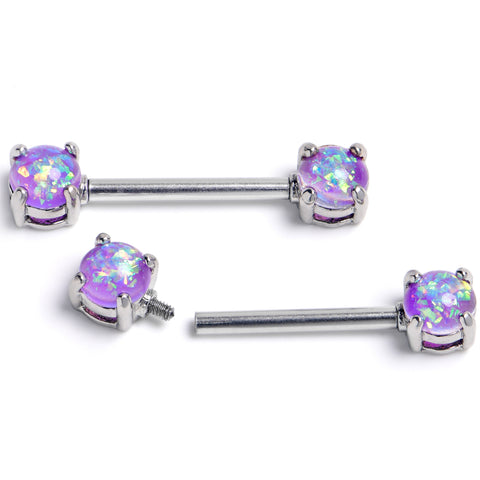 14G 9/16 Purple Faux Opal Internally Threaded Barbell Nipple Ring Set