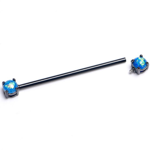 14G Blue Faux Opal Black Internally Threaded Industrial Barbell 38mm