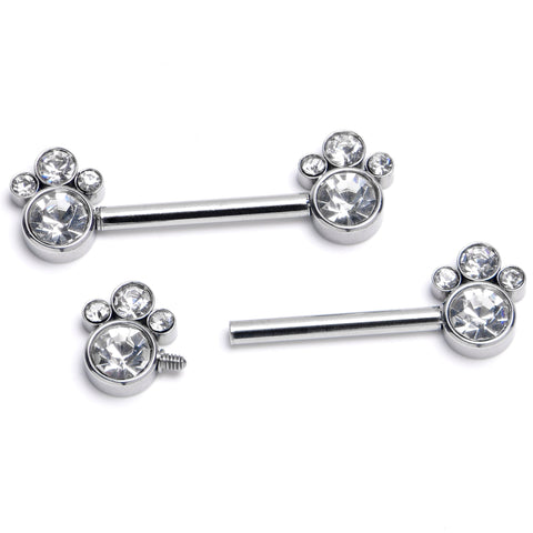 14G 9/16 Clear CZ Gem Quartet Internally Threaded Nipple Ring Set