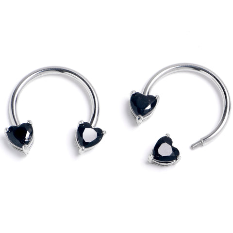 14G 9/16 Black CZ Gem Heart Internally Threaded Horseshoe Set