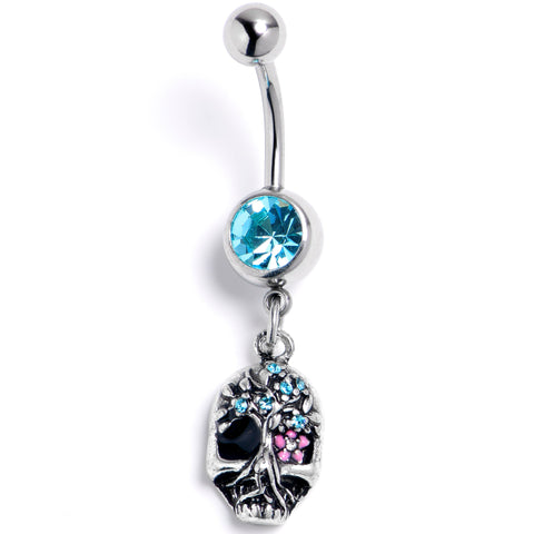 Blue Gem Stylish Skull Halloween Dangle Belly Ring