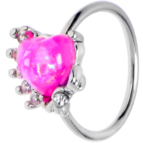 20G 5/16 Pink Faux Opal Sunny Heart Nose Hoop