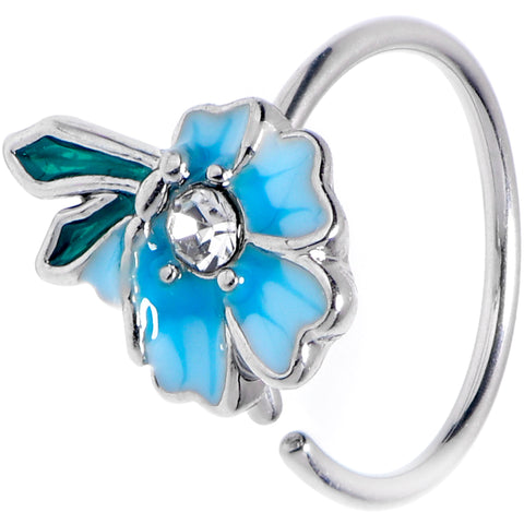 20G 5/16 Clear Gem Faerie Flower Blue Nose Hoop