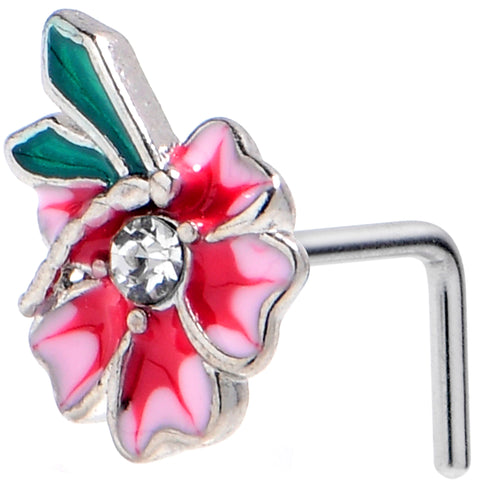 20G 1/4 Clear Gem Faerie Flower Pink L Shape Nose Ring