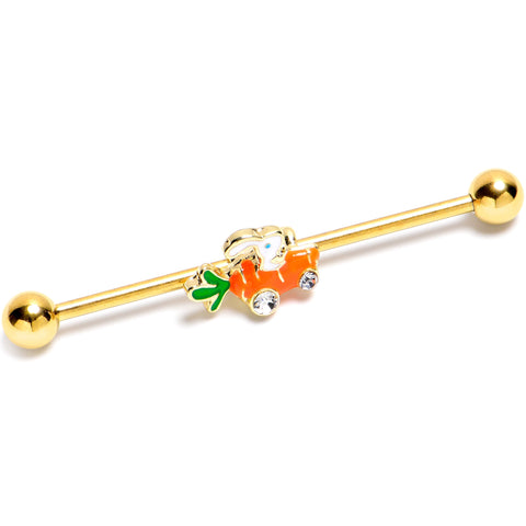 14G Clear Gem Gold Tone Rabbit Carrot Car Industrial Barbell 38mm