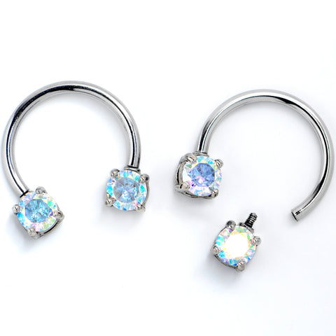 14G 9/16 Aurora CZ Gem Internally Threaded Horseshoe Nipple Ring Set