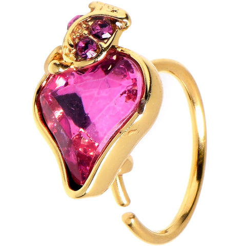 20G 5/16 Pink Gem Gold Tone Strawberry Love Nose Hoop