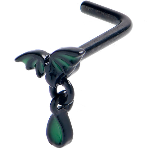 20G 7mm Black Bat Wings Halloween Dangle L Shape Nose Ring