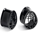 Black Spider Web Double Flare Teardrop Tunnel Plug Set Sizes 8mm to 16mm