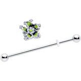 14G Clear CZ Gem Go Green Flower Industrial Barbell 38mm
