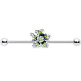 14G Clear CZ Gem Go Green Flower Industrial Barbell 38mm
