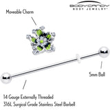 14G Clear CZ Gem Go Green Flower Industrial Barbell 38mm