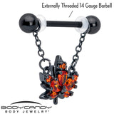 14G 9/16 Orange CZ Gem Black Autumn Leaf Dangle Nipple Ring Set