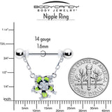 14G 9/16 Clear CZ Gem Go Green Flower Chain Dangle Nipple Ring Set