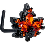 20G 7mm Orange CZ Gem Black Autumn Leaf L Shape Nose Ring